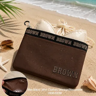 Brown Neoprene Travel Makeup Pouch