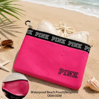 Pink Neoprene Beach Zipper Pouch