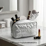 Metallic Silver Quilted Cosmetic Bag – view 1
