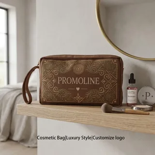 Brown Baroque Canvas Cosmetic Bag