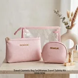 Pink Heart Pattern PVC Makeup Bag Set – view 1