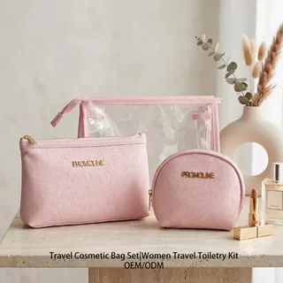 Pink Heart Pattern PVC Makeup Bag Set