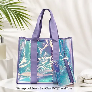 Clear PVC Beach Shopper with Purple Handle