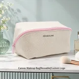 Beige Printed Canvas Makeup Bag with Zipper – view 1