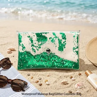 Holographic Glitter Clear PVC Pouch with Button