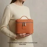 Cognac Brown PU Cosmetic Case with Handle – view 1