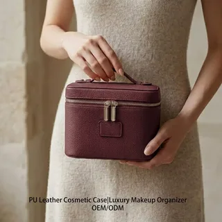 Burgundy PU Vintage Cosmetic Case