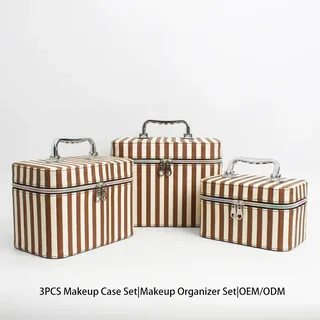 Three-Piece Brown PU Nested Makeup Case Set