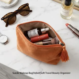Orange Velvet Makeup Bag with Tassel