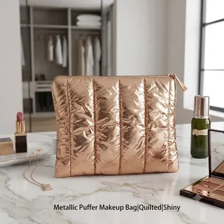 Rose Gold Metallic Puffer Makeup Bag