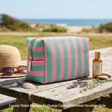 Pink and Green Stripe Cotton Makeup Bag – view 1