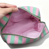Pink and Green Stripe Cotton Makeup Bag – view 2