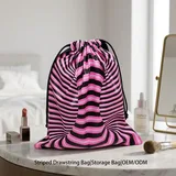 Pink Striped Satin Drawstring Pouch – view 1