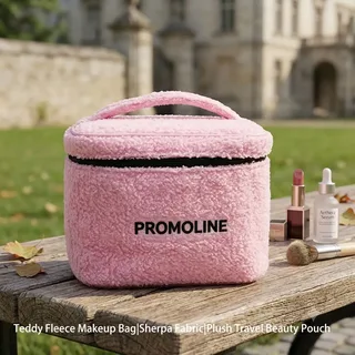 Pink Teddy Fleece Makeup Bag with Handle
