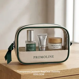 Transparent Cosmetic Pouch with Canvas Trim