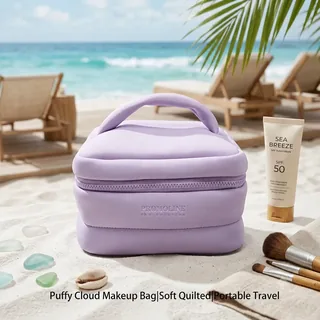 Lavender Puffy Neoprene Makeup Bag with Handle
