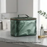 Glossy Green PU Travel Makeup Bag – view 1