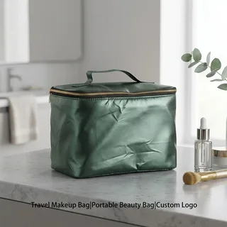 Glossy Green PU Travel Makeup Bag