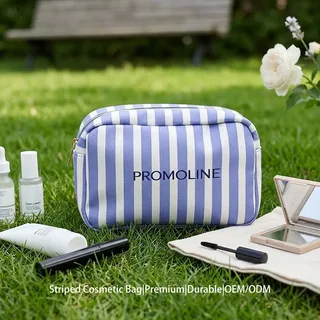 Blue Stripe Canvas Cosmetic Bag