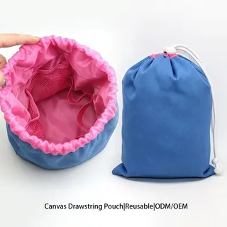 Blue Cotton Drawstring Cosmetic Bag