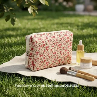 Floral Cotton Canvas Cosmetic Bag