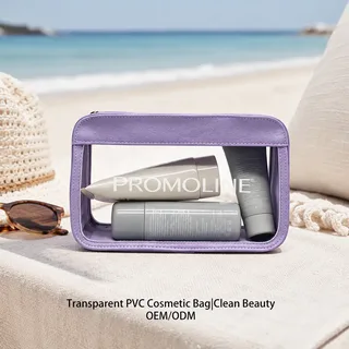 Purple Transparent PVC Cosmetic Bag with PU Trim