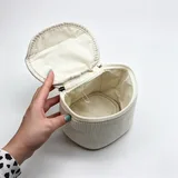 White Boxy Corduroy Makeup Bag with Top Handle – view 2