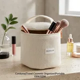 White Boxy Corduroy Makeup Bag with Top Handle – view 1
