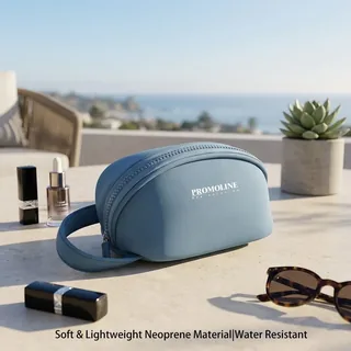Blue Neoprene Cosmetic Bag with Wrist Strap
