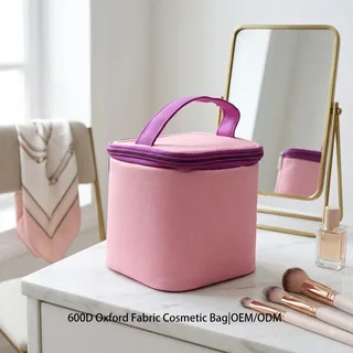 Pink Oxford Cosmetic Bag with Handle