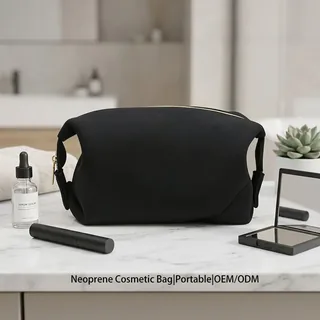 Black Neoprene Makeup Bag with Gold Zipper