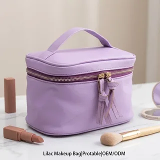 Lilac PU Makeup Bag with Tassel Zipper Pulls