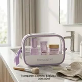 Clear Cosmetic Bag with Purple Trim and Handle – view 1