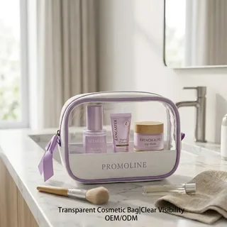 Clear Cosmetic Bag with Purple Trim and Handle