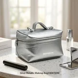 Silver Metallic Boxy Makeup Bag with Handle – view 1