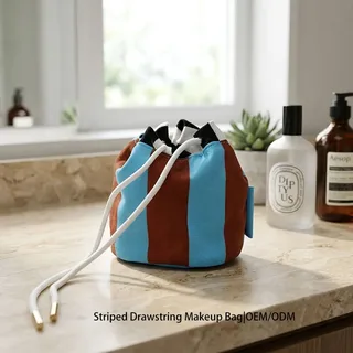 Striped Drawstring Bucket Makeup Pouch