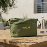 Olive Tulle Drawstring Makeup Bag with Pocket – view 1