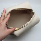 Cream Boxy Leather Makeup Bag – view 2