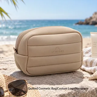 Beige Padded Neoprene Makeup Bag