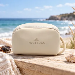 Cream Neoprene Makeup Bag with Wraparound Zipper