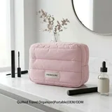 Pink Quilted Polyester Puffer Makeup Bag – view 1