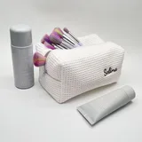 Gray Waffle Cotton Makeup Bag with Zipper – view 6