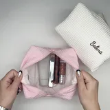 Gray Waffle Cotton Makeup Bag with Zipper – view 5