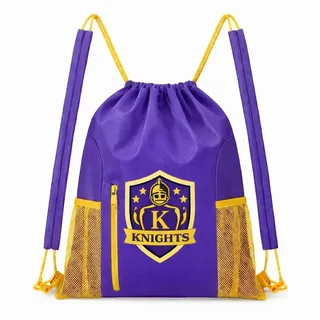 Polyester Gym Drawstring Backpack with Zipper Pocket
