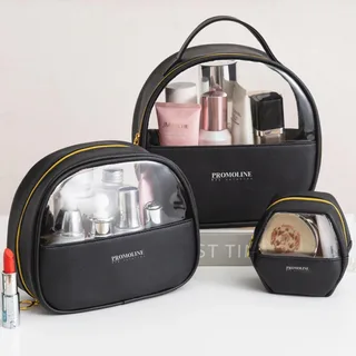 Black Pink PU Clear Toiletry Case, S / M / L