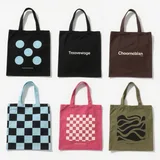 Black Canvas Tote with Blue Dot Print – view 1