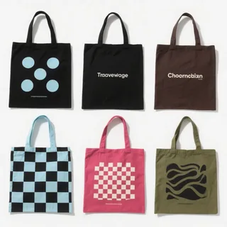 Black Canvas Tote with Blue Dot Print