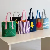 Printed Cotton Canvas Tote with Colorful Handles – view 1