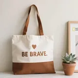 Abstract Letter Print Canvas Tote with Colorful Handle – view 4