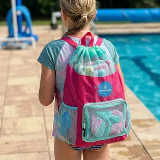 Mesh Drawstring Backpack with Multiple Pockets